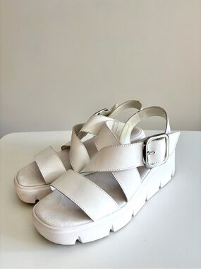 Rieker Revolution White Leather Crisscross Platform Sandals 40
